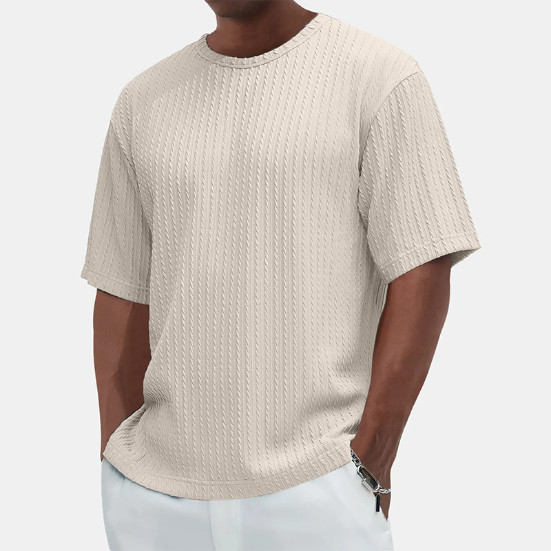 T-shirt med rund hals och textur för herrar Casual Versatile