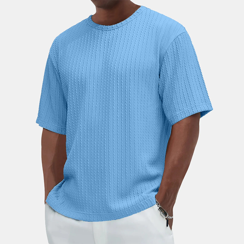 T-shirt med rund hals och textur för herrar Casual Versatile
