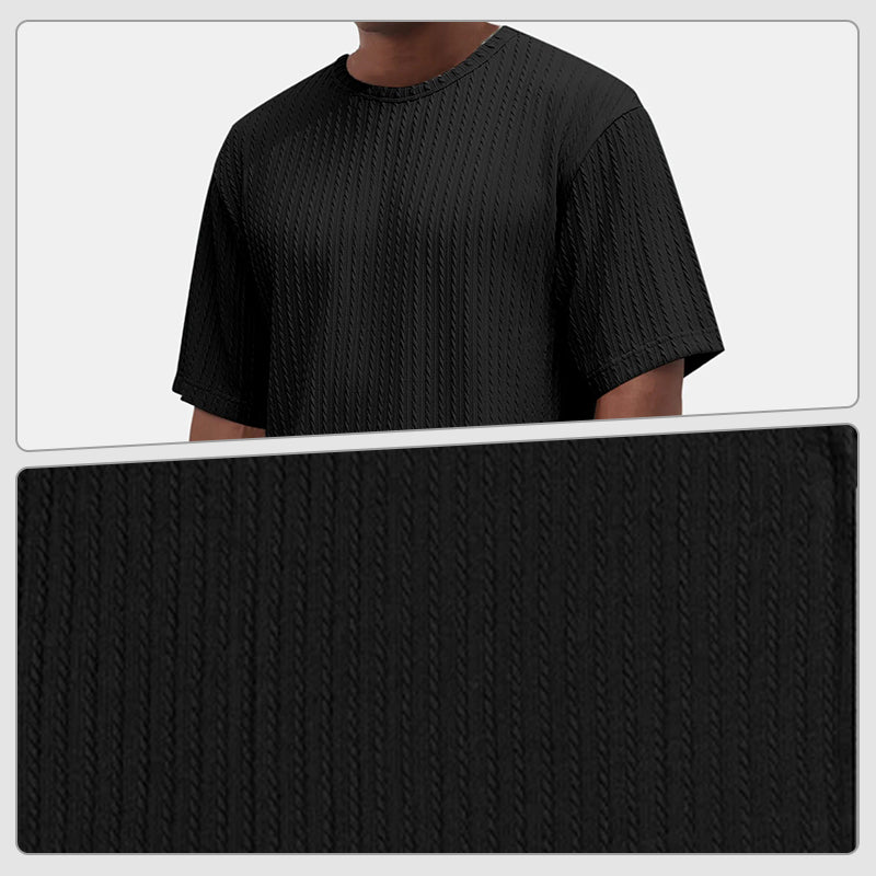 T-shirt med rund hals och textur för herrar Casual Versatile