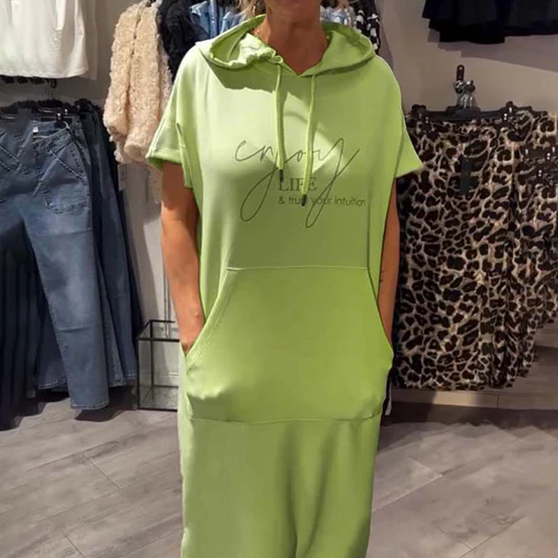 ❤️Damenkleid med korta ärmar och huva