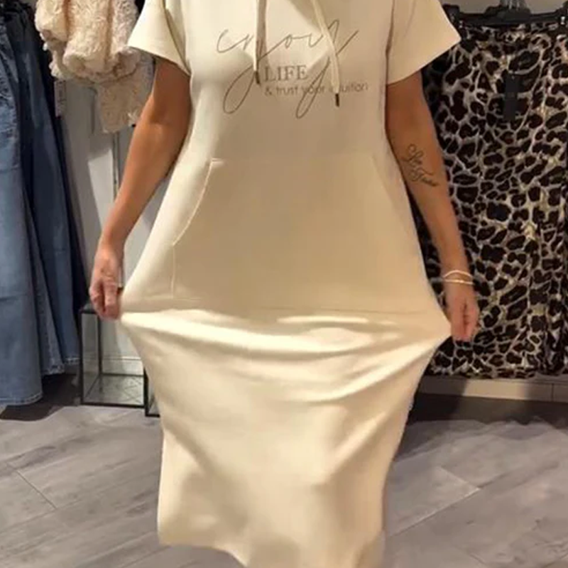 ❤️Damenkleid med korta ärmar och huva