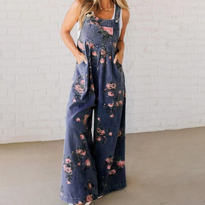 đžDamjumpsuit med tryck i casualdenim