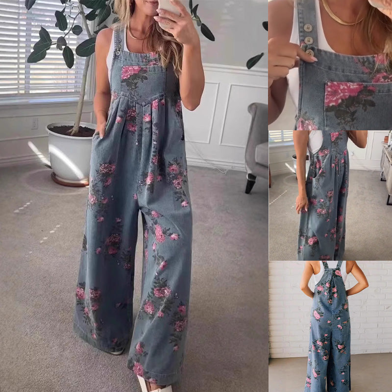 đžDamjumpsuit med tryck i casualdenim