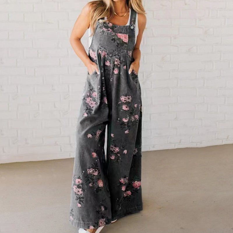 đžDamjumpsuit med tryck i casualdenim