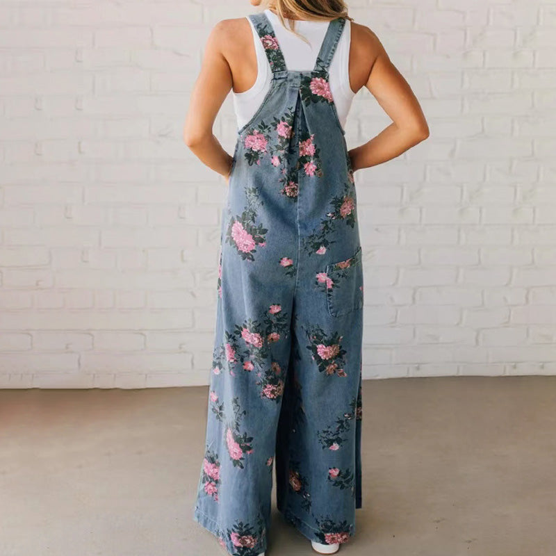 đžDamjumpsuit med tryck i casualdenim
