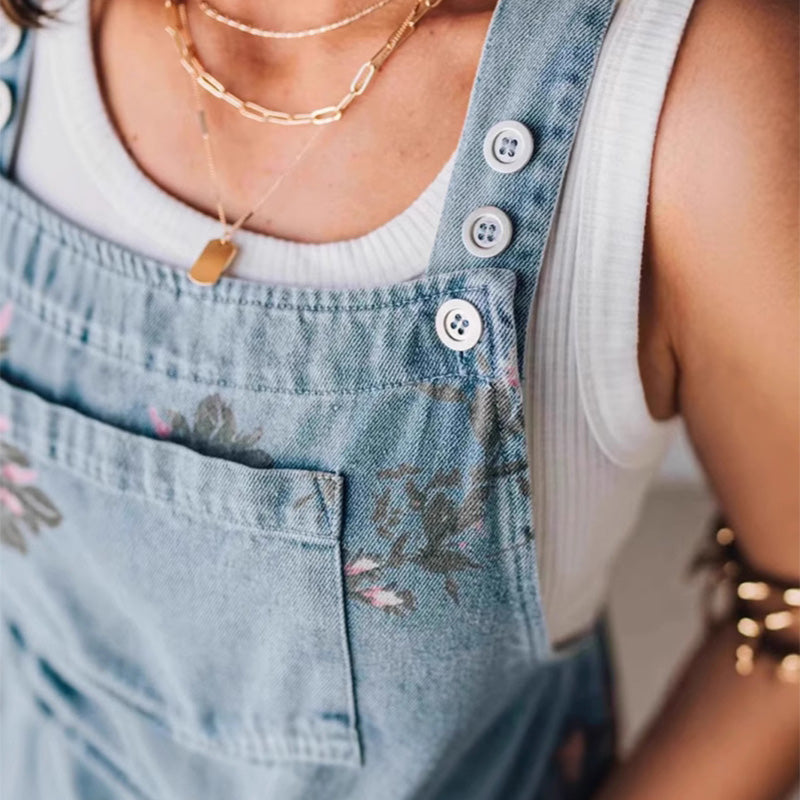 đžDamjumpsuit med tryck i casualdenim