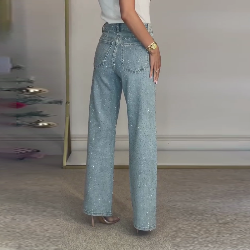 đ„Jeans med strassdetaljer och raka ben