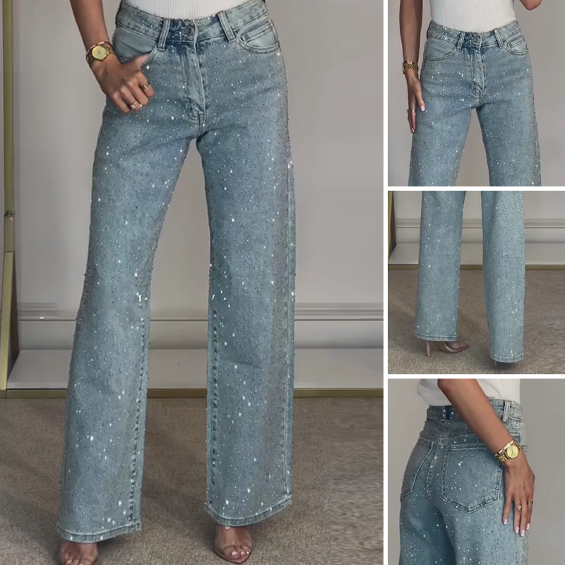 đ„Jeans med strassdetaljer och raka ben