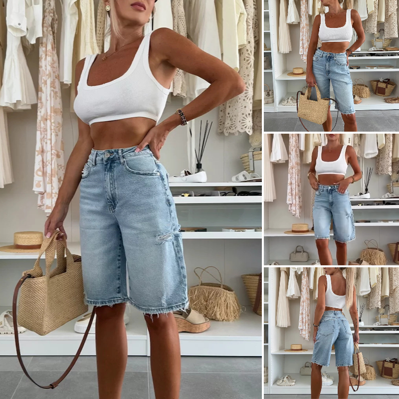 đžSommar Hot Sale 50%OFFđžRetro Destroyed Denim Midi Pants