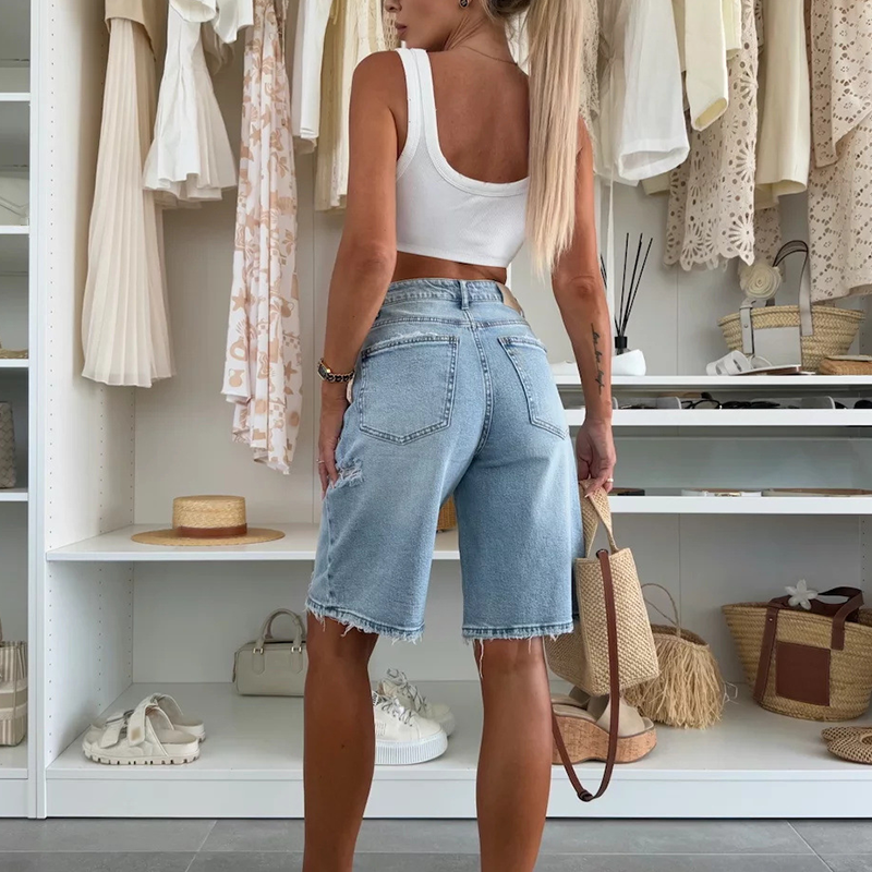 đžSommar Hot Sale 50%OFFđžRetro Destroyed Denim Midi Pants