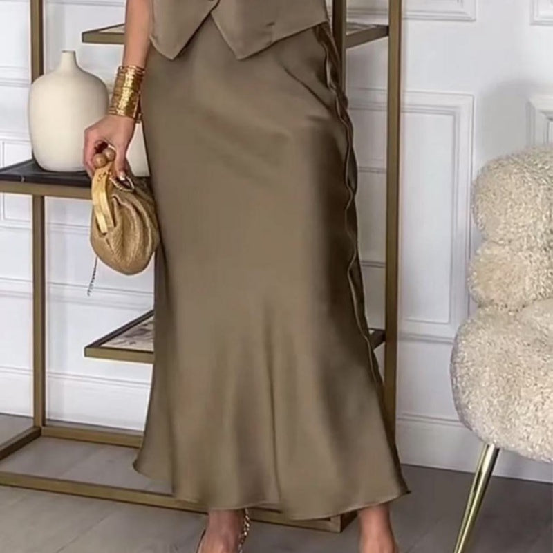 đž50% rabatt đ Elegant Ă€rmlöst topp- och kjolset för kvinnor