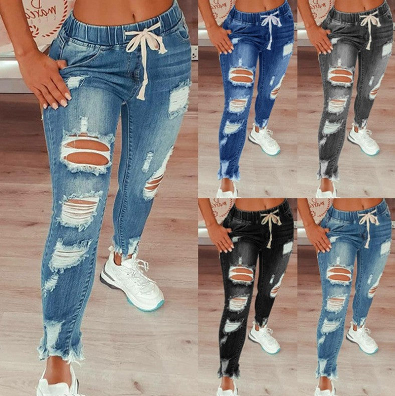 Skinny Stretch Ripped Jeans för kvinnor