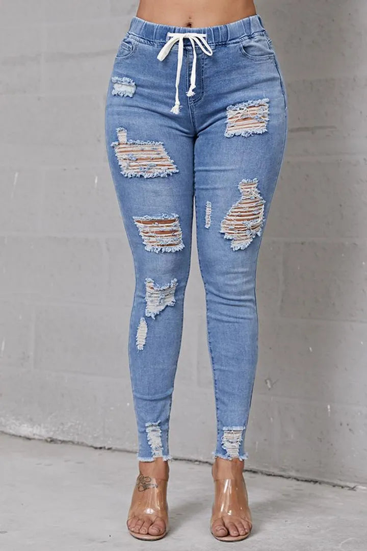 Skinny Stretch Ripped Jeans för kvinnor
