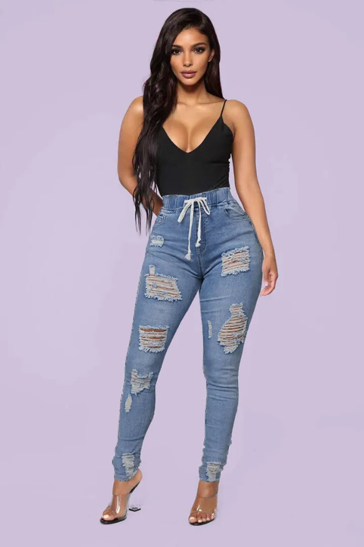 Skinny Stretch Ripped Jeans för kvinnor