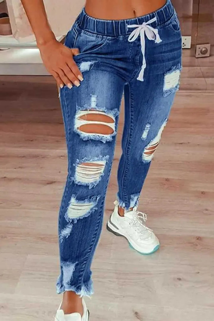 Skinny Stretch Ripped Jeans för kvinnor