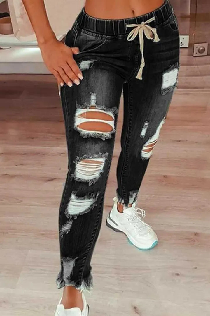 Skinny Stretch Ripped Jeans för kvinnor