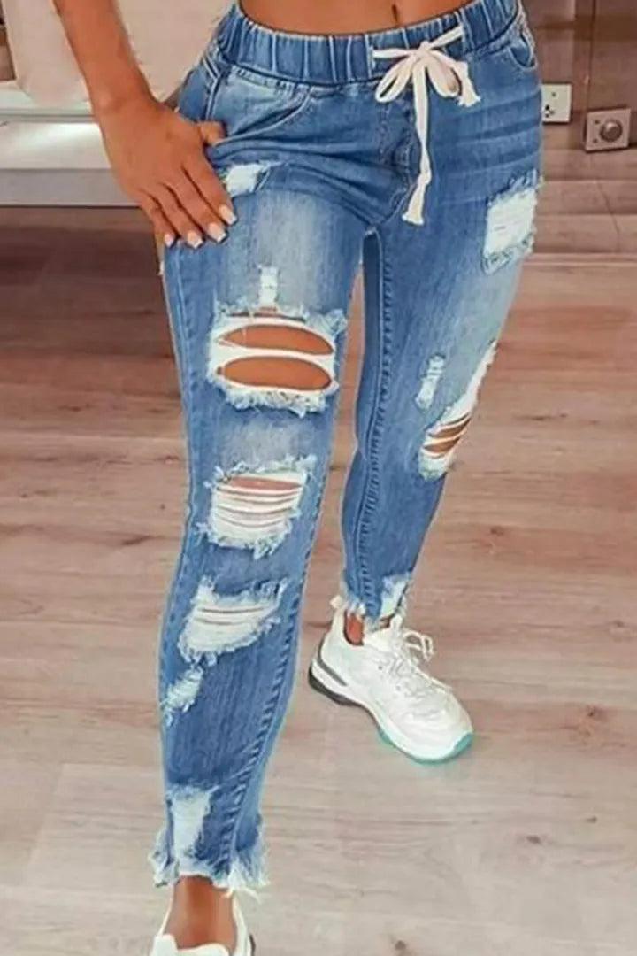 Skinny Stretch Ripped Jeans för kvinnor