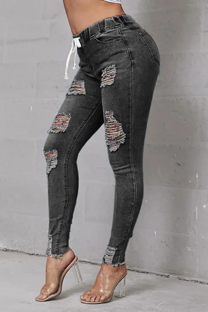 Skinny Stretch Ripped Jeans för kvinnor