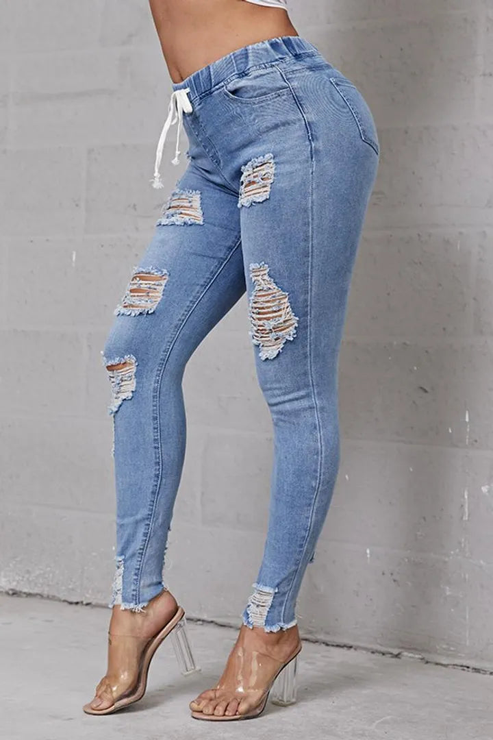 Skinny Stretch Ripped Jeans för kvinnor
