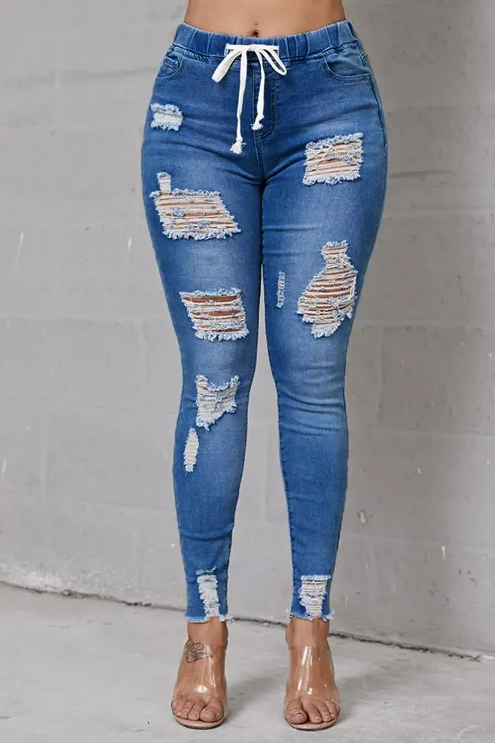 Skinny Stretch Ripped Jeans för kvinnor