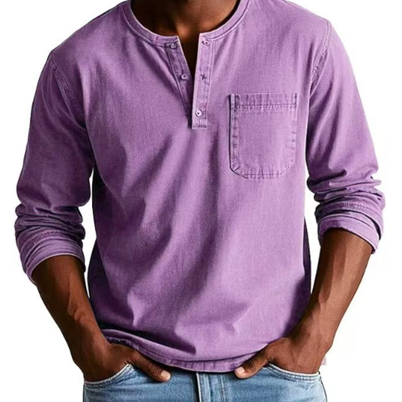 Vintage Distressed Pocket Långärmad Skjorta för Herr