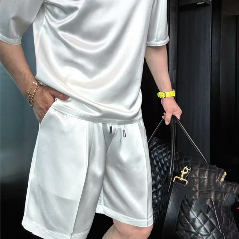 2-delat set med enfärgad topp och shorts för herr