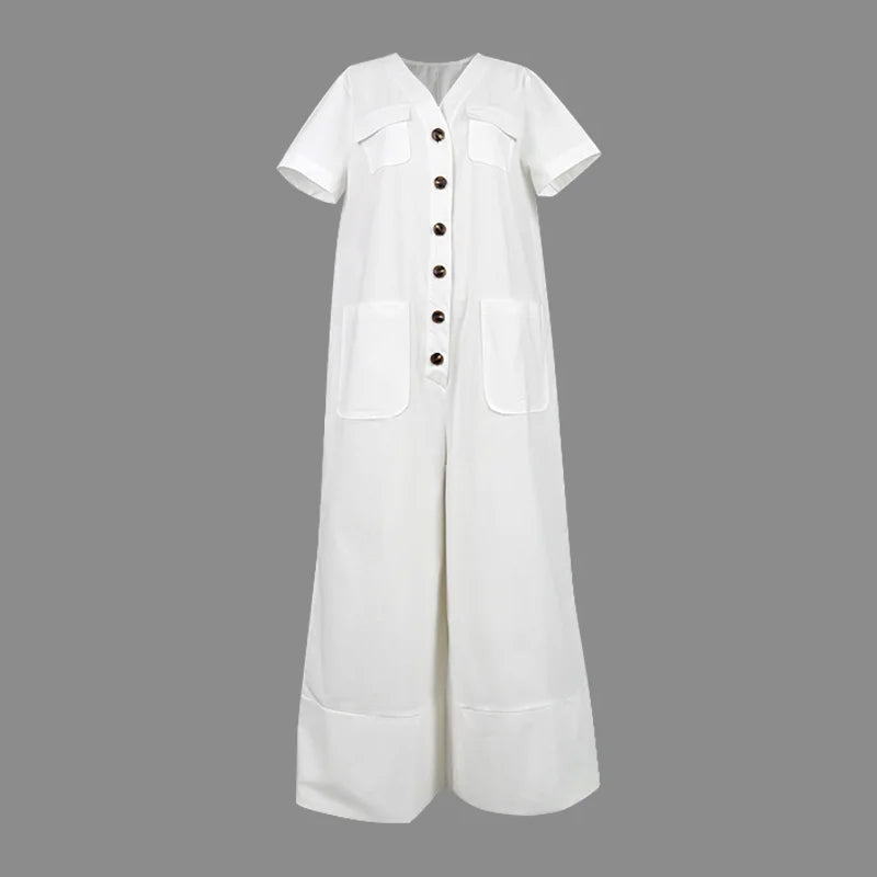 V-ringad lös jumpsuit för kvinnor
