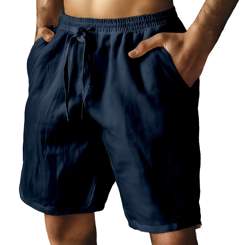 (S-3XL)🌿Elastiska shorts med dragsko för män i enfärgat tyg