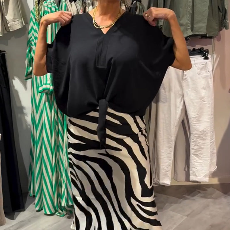 Knot Front Blouse & Midi Skirt Casual Set för kvinnor