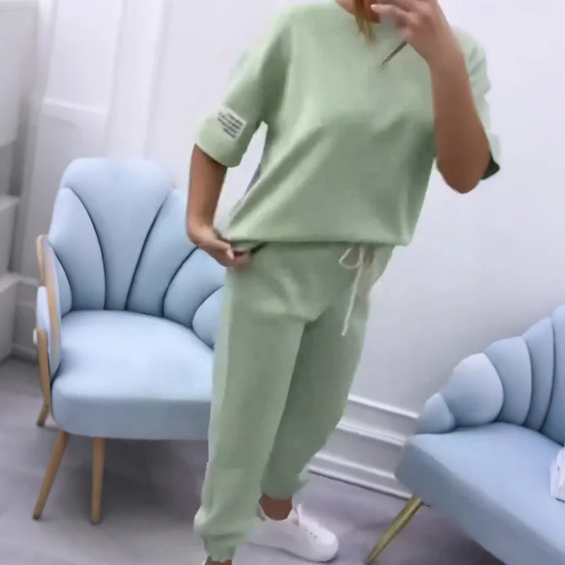 Casual enfärgat topp- och byxset för kvinnor