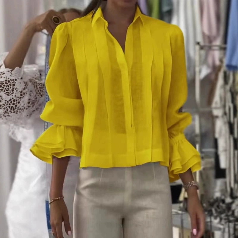 Graceful Ruffle Sleeve Shirt med veck