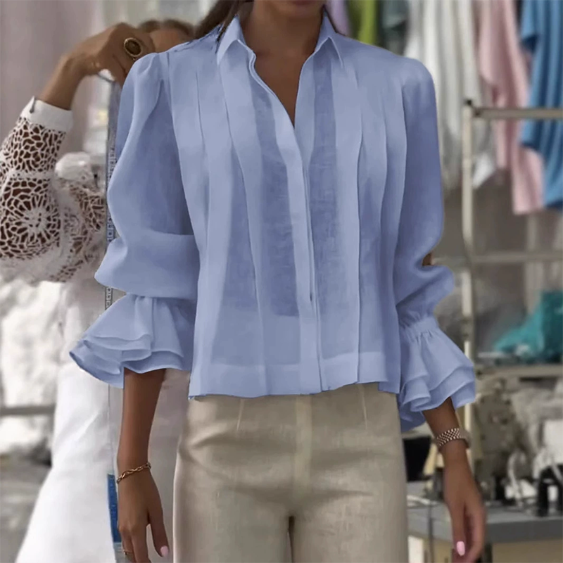 Graceful Ruffle Sleeve Shirt med veck