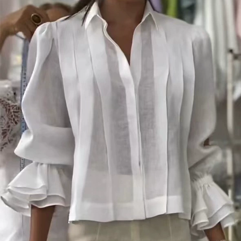 Graceful Ruffle Sleeve Shirt med veck