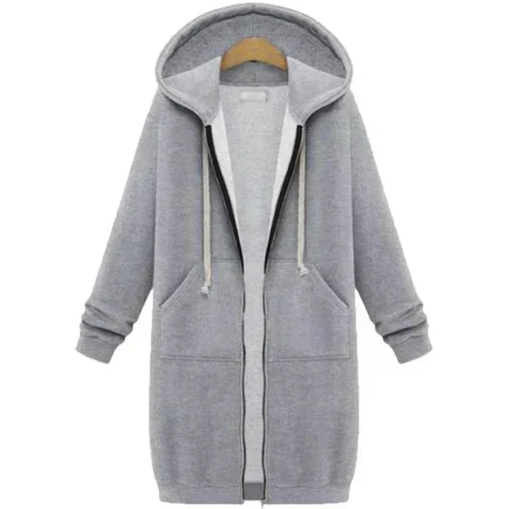 Lång sweatshirt med huva för kvinnor