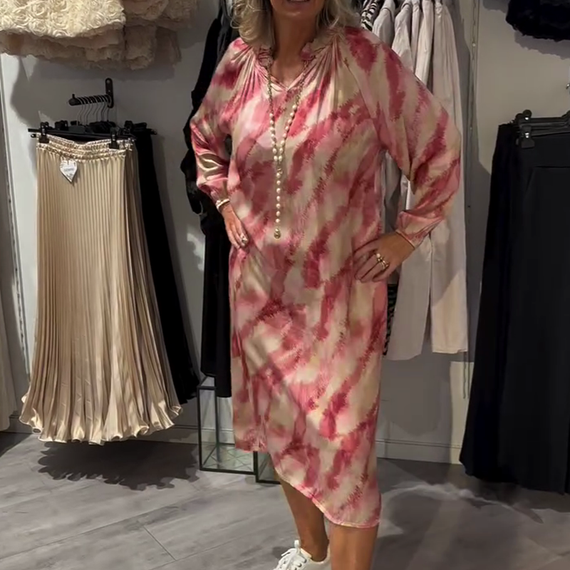 Mjuk rosa långärmad klänning för kvinnor