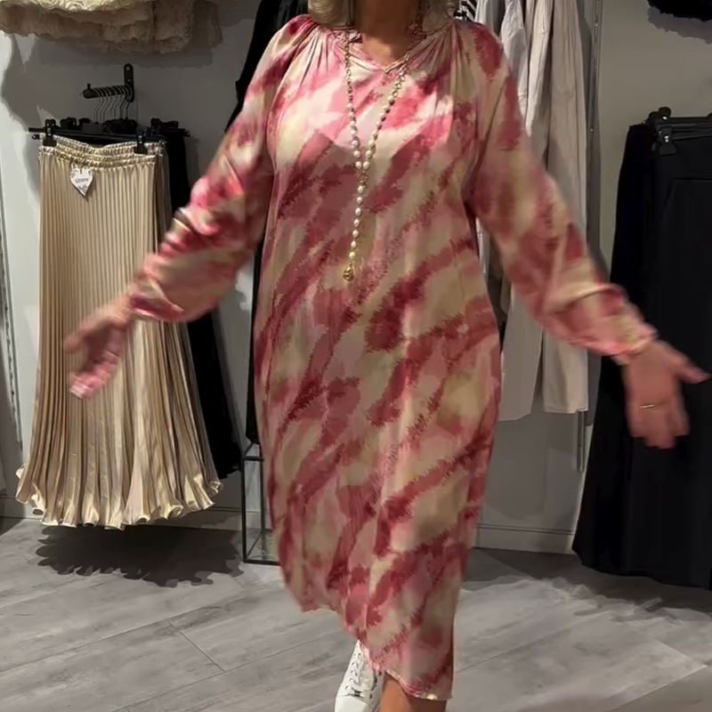Mjuk rosa långärmad klänning för kvinnor
