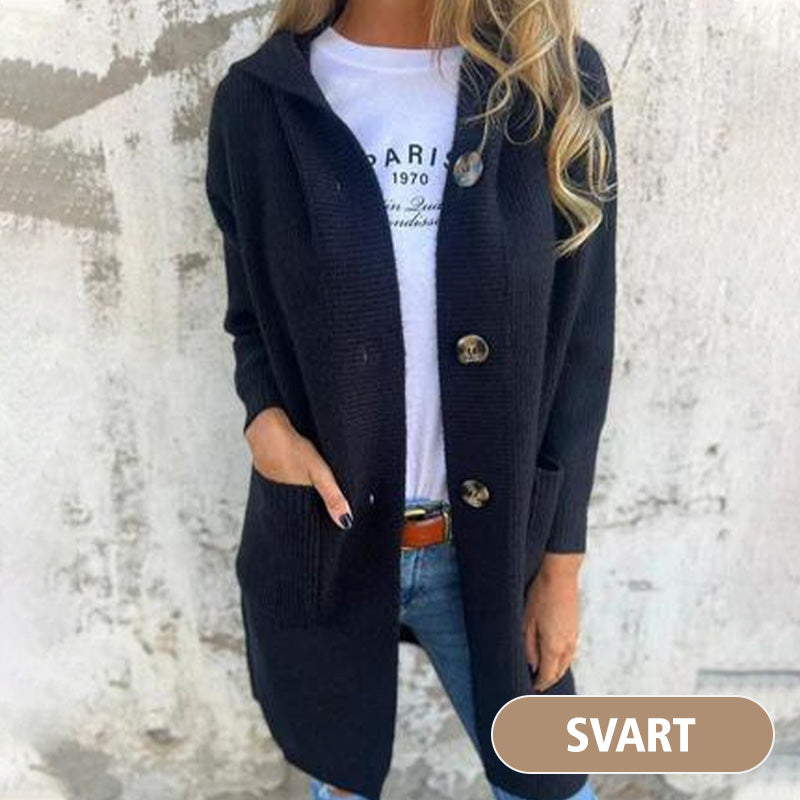 🔥SISTA DAGEN REA 50 % RABATT🔥Damkofta med knappar och huva