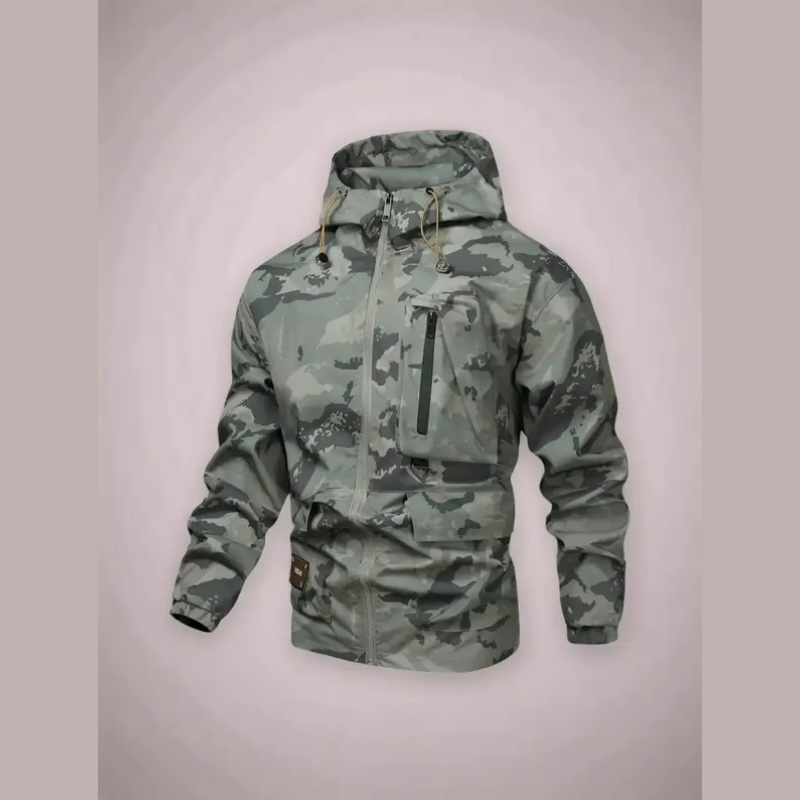 Camouflage Huvjacka med Flera Fickor för Herrar