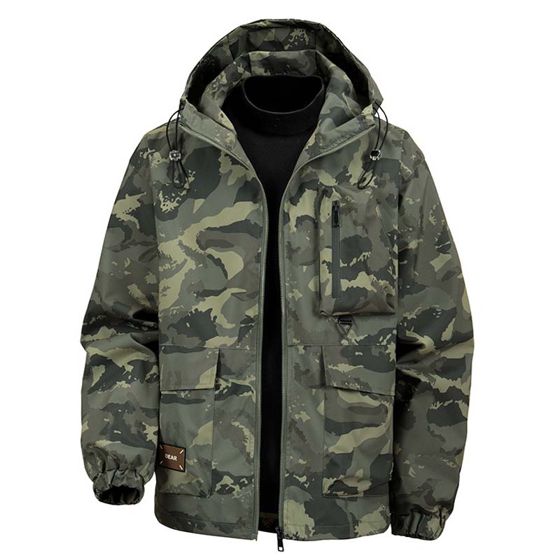 Camouflage Huvjacka med Flera Fickor för Herrar