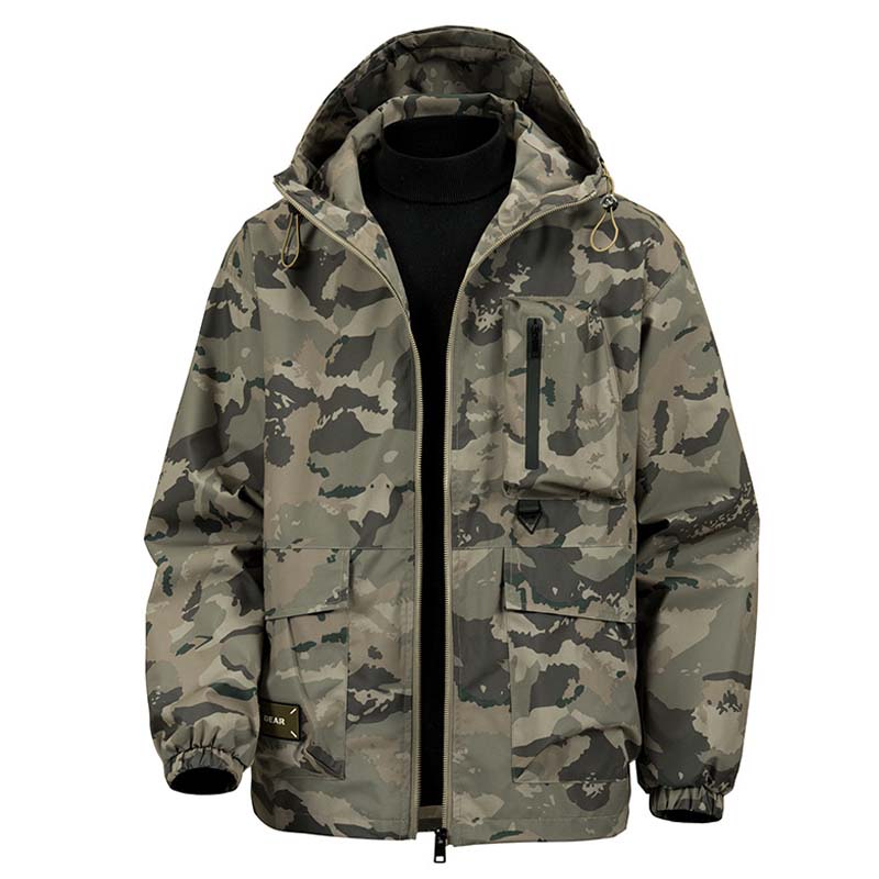 Camouflage Huvjacka med Flera Fickor för Herrar