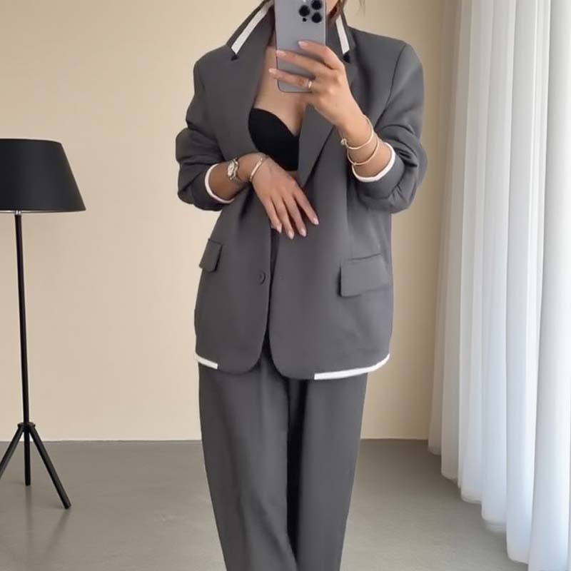 2-delat set med långärmad blazer och vida byxor för damer🔥