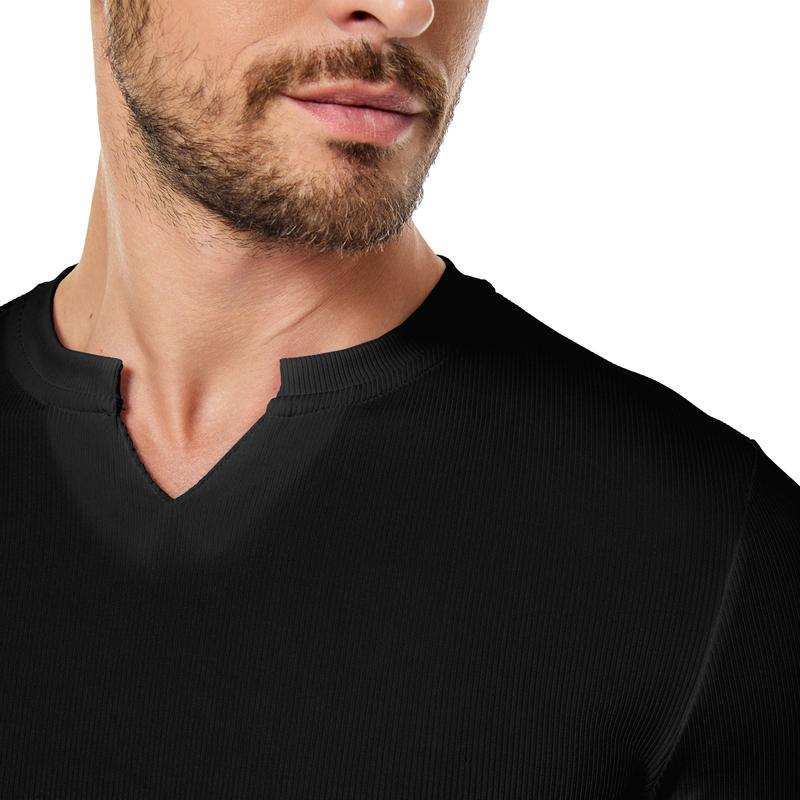 V-ringad långärmad T-shirt i ribbat tyg för träning, fitness och sport