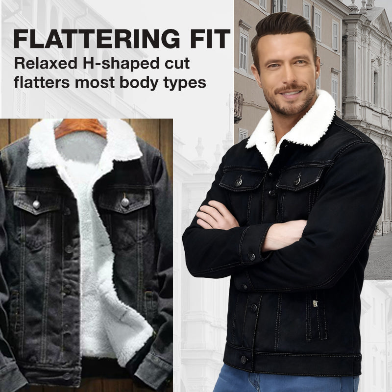Casual jeansjacka med sherpa-foder för män