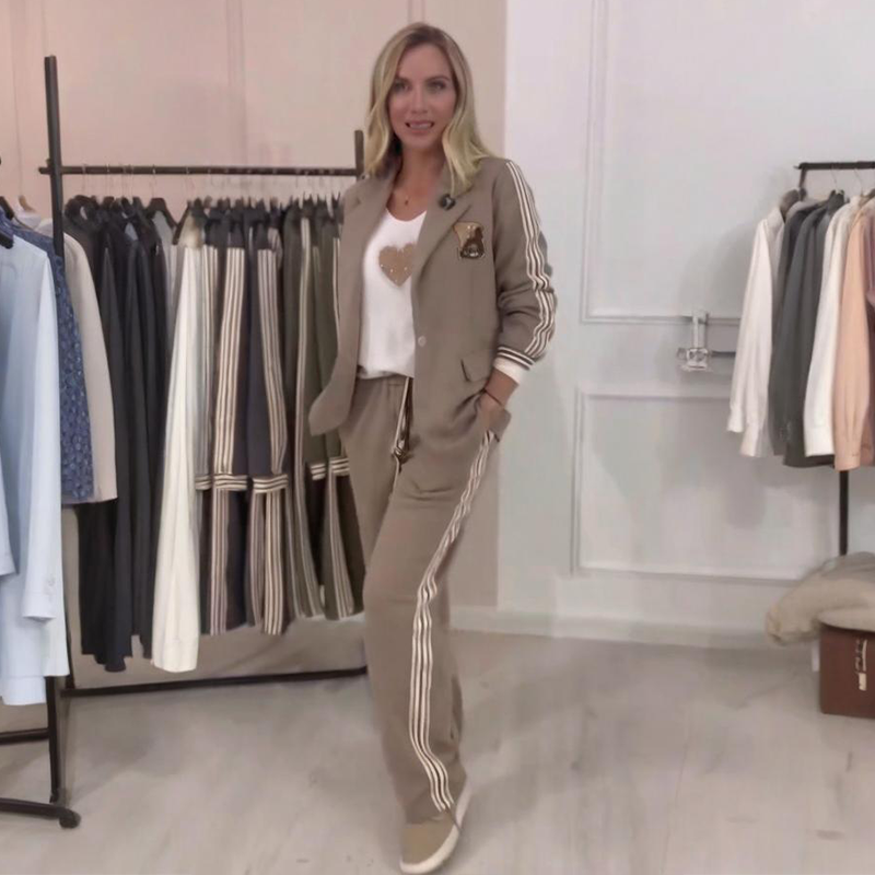 Modeträskad blazer och byxor, 2-delat set