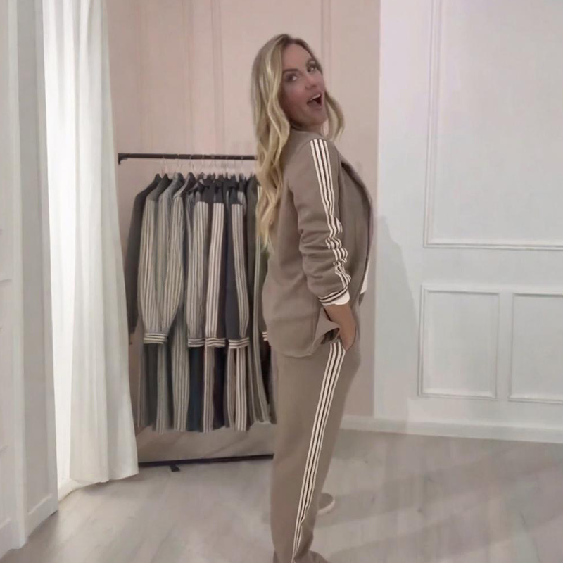 Modeträskad blazer och byxor, 2-delat set