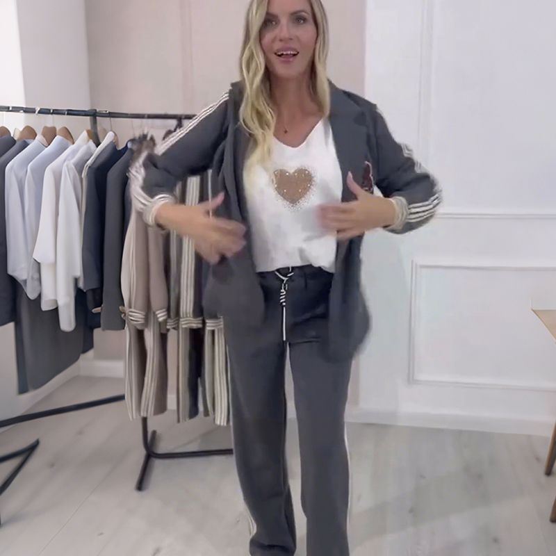 Modeträskad blazer och byxor, 2-delat set