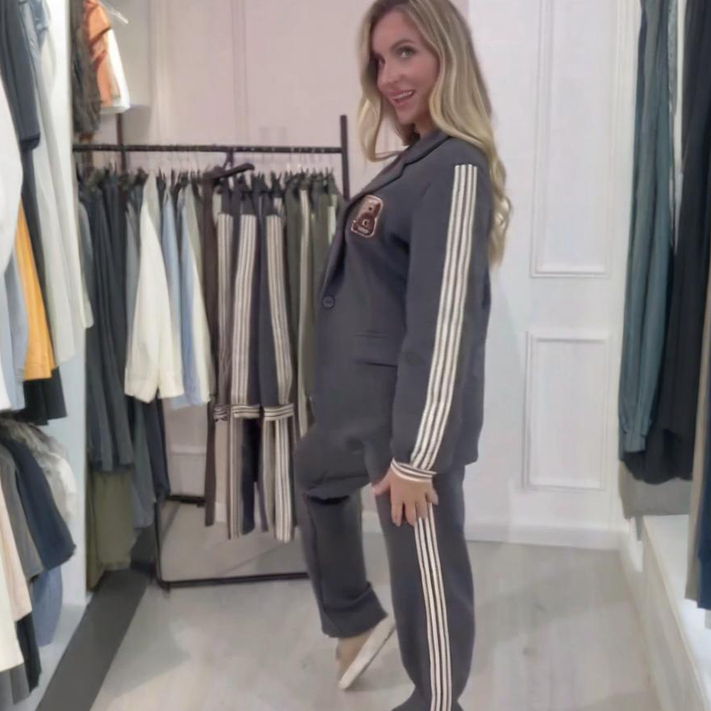 Modeträskad blazer och byxor, 2-delat set