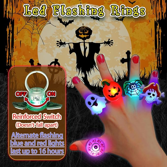 đLED-ljus Halloween-lysande ringđ - Set med 50 st.