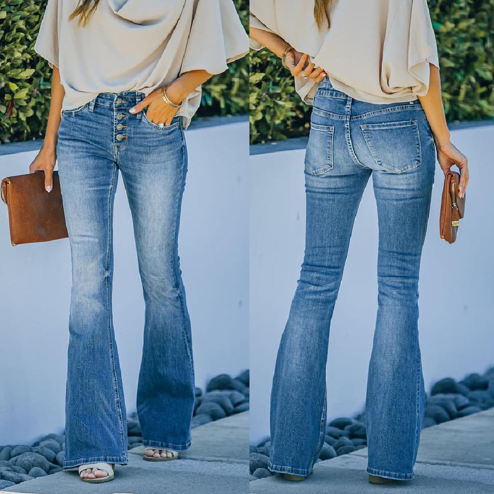 ✨Heta erbjudanden – 49 % rabatt👖Vintagejeans med knappknäppning, hög midja och utsvängda ben