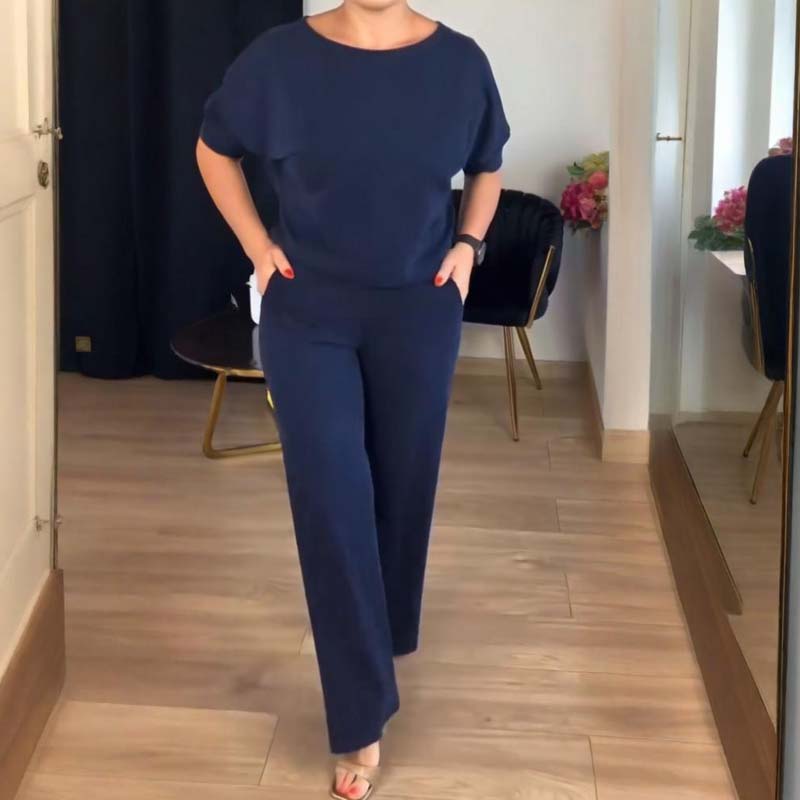 Elegant lång kofta, topp och byxor, 3-delars set